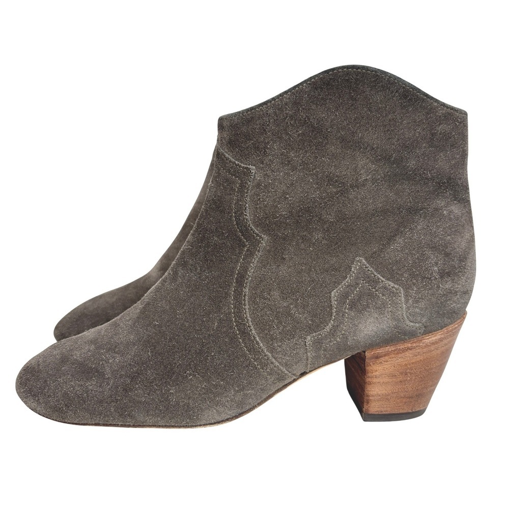 Isabel Marant Dicker Charcoal Grey Suede Western Ankle Boots Size 37